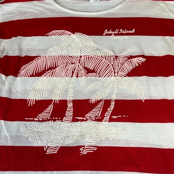 Vintage Strawberry Inc Jekyll Island Georgia Palm Tree Stripe T-Shirt Large - Picture 2 of 7